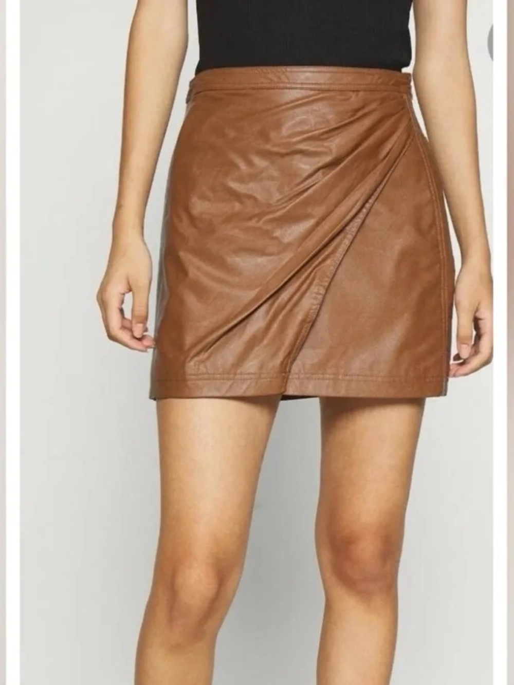 Free people Brown Faux Leather Wrap Mini Skirt